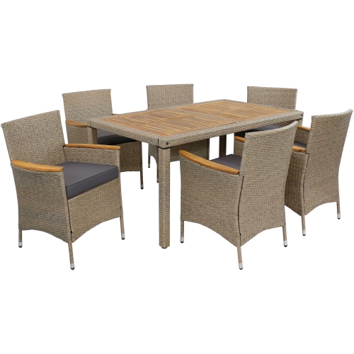 SUNNYDAZE DECOR  Sunnydaze Foxford Acacia Wood And Resin Rattan 7-Piece Patio Dining Set