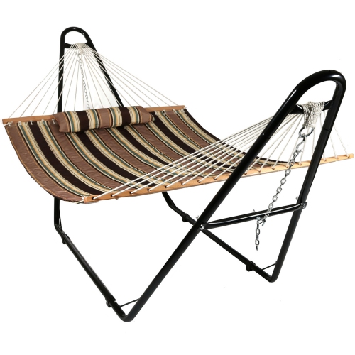 SUNNYDAZE DECOR  Sunnydaze 2-Person Quilted Hammock With Universal Steel Stand - Sandy Beach