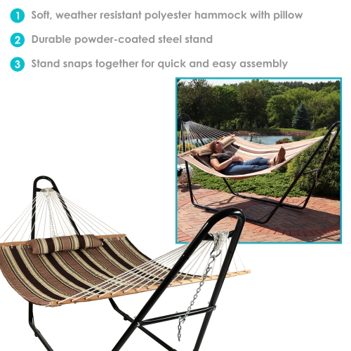Sunnydaze 2-Person Quilted Hammock with Universal Steel Stand - Sandy Beach