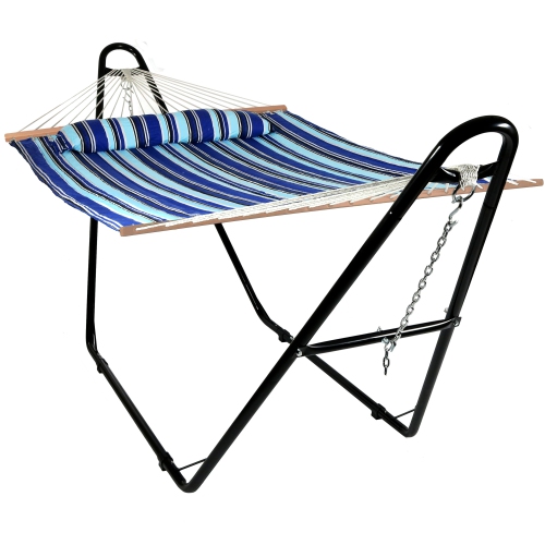SUNNYDAZE DECOR  Sunnydaze Large Quilted Hammock With Universal Steel Stand - Catalina Beach