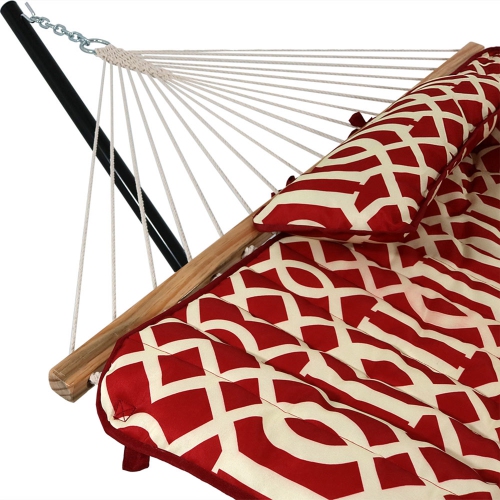 Sunnydaze 2-Person Rope Hammock with Steel Stand and Pad/Pillow - Royal Red
