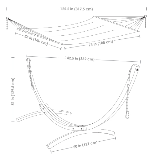 Sunnydaze Large Quilted Hammock with Curved Wooden Stand - Catalina Beach