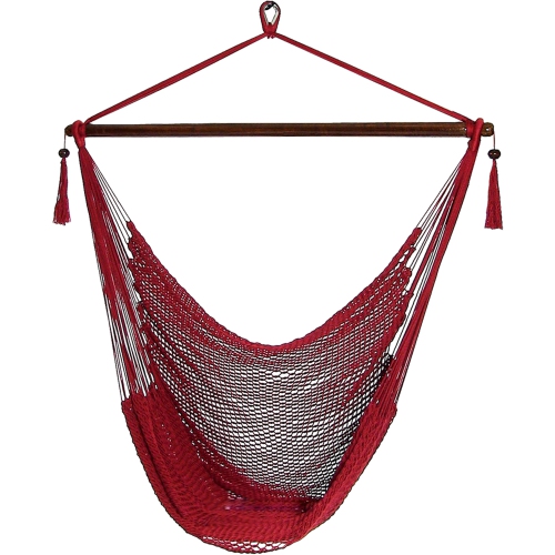 SUNNYDAZE DECOR  Sunnydaze Extra Large Polyester Rope Hammock Chair And Spreader Bar - In Red This particular hammock chair is just the right size for a lot of adults