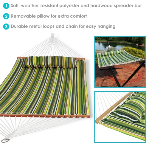 Sunnydaze Large Quilted Hammock with Spreader Bar and Pillow - Melon Stripe