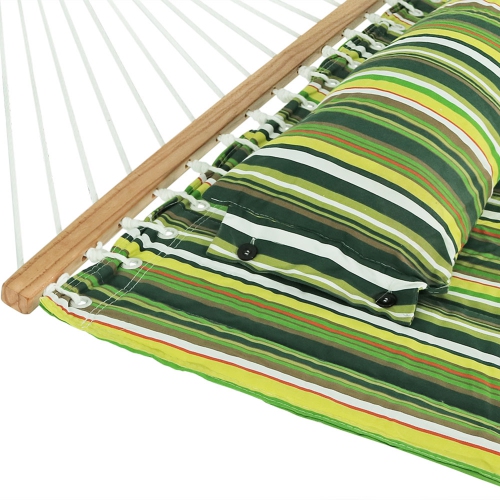Sunnydaze Large Quilted Hammock with Spreader Bar and Pillow - Melon Stripe