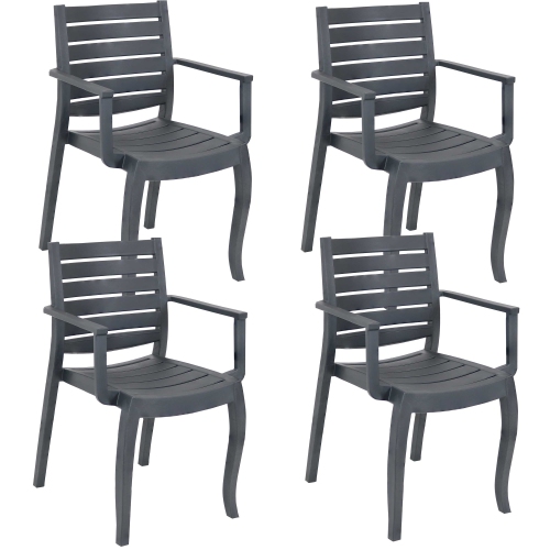 SUNNYDAZE DECOR  Sunnydaze Illias Plastic Stackable Patio Armchair - - Set Of 4 In Gray