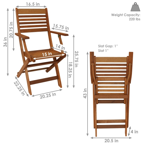 Sunnydaze Meranti Wood Folding Patio Dining Armchair - Set of 2