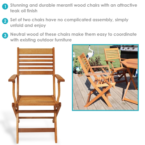 Sunnydaze Meranti Wood Folding Patio Dining Armchair - Set of 2