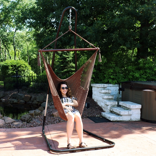Sunnydaze Extra Large Rope Hammock Chair with Adjustable Stand - Mocha