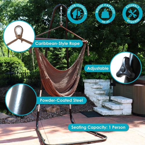 Sunnydaze Extra Large Rope Hammock Chair with Adjustable Stand - Mocha