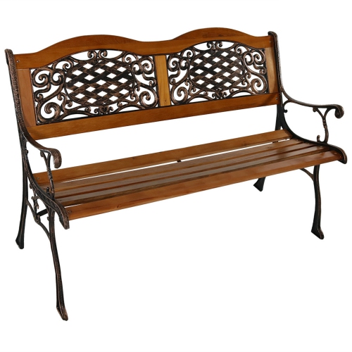 SUNNYDAZE DECOR  Sunnydaze 2-Person Ivy Crossweave Cast Iron And Wood Outdoor Garden Bench