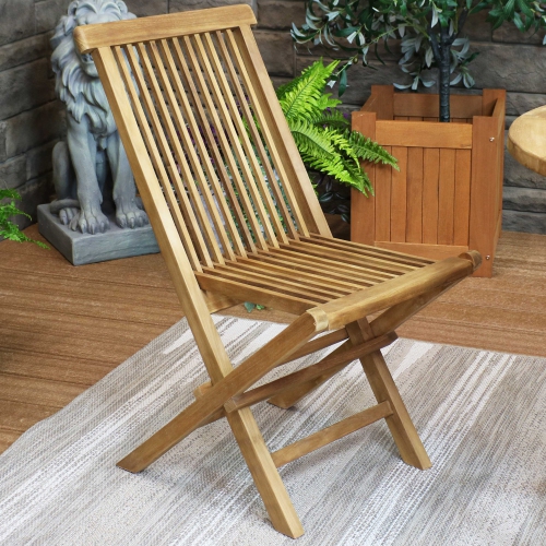 Sunnydaze Hyannis Solid Teak Wood Folding Slat-Back Patio Chair