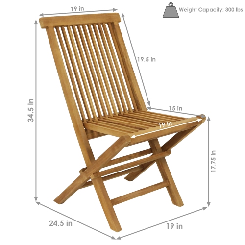 Sunnydaze Hyannis Solid Teak Wood Folding Slat-Back Patio Chair