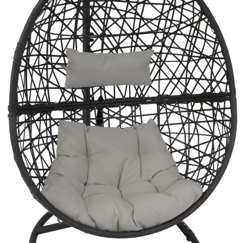 Sunnydaze Resin Wicker Hanging Egg Chair with Steel Stand/Cushions - Gray