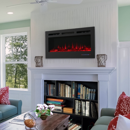 Sunnydaze 40 in Modern Flame Mounted Indoor Electric Fireplace - Black