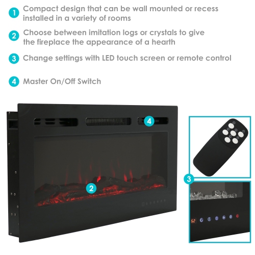 Sunnydaze 40 in Modern Flame Mounted Indoor Electric Fireplace - Black