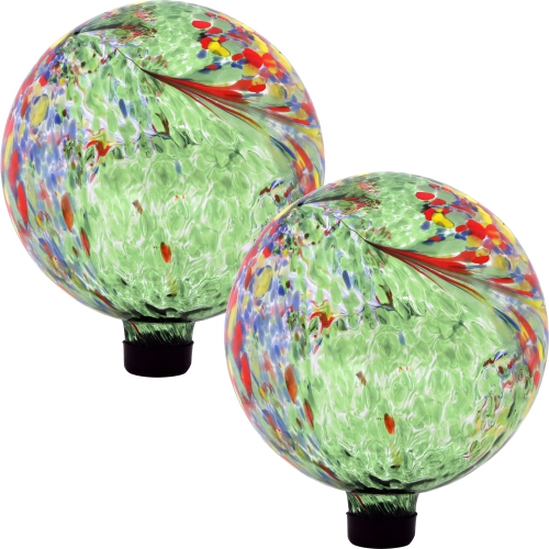 Sunnydaze Green Artistic Glass Gazing Globe - 10 in - Set of 2