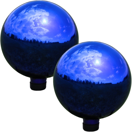 Sunnydaze Blue Mirrored Surface Gazing Globe - 10 in - Set of 2