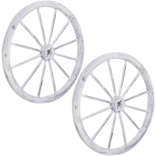Sunnydaze Wagon Wheel Indoor/Outdoor Statue - 29 in - Set of 2 - White