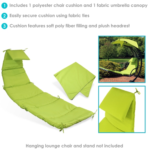 Sunnydaze Outdoor Hanging Lounger Replacement Cushion and Umbrella - Green
