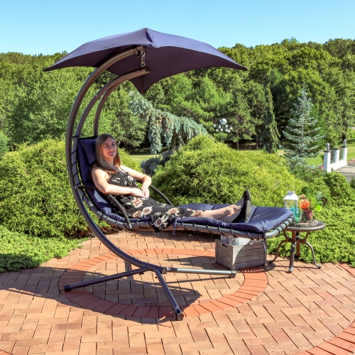 Sunnydaze Outdoor Hanging Lounger Replacement Cushion and Umbrella - Navy