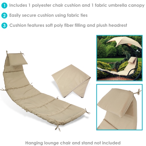 Sunnydaze Outdoor Hanging Lounger Replacement Cushion and Umbrella - Beige