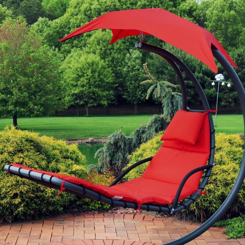 Sunnydaze Outdoor Hanging Lounger Replacement Cushion and Umbrella - Red