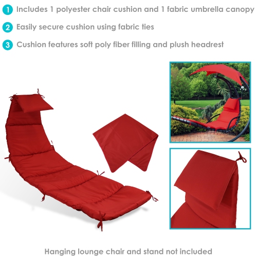 Sunnydaze Outdoor Hanging Lounger Replacement Cushion and Umbrella - Red