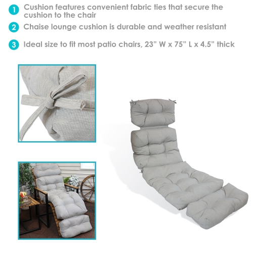 Sunnydaze Indoor/Outdoor Olefin Tufted Chaise Lounge Chair Cushions - Gray