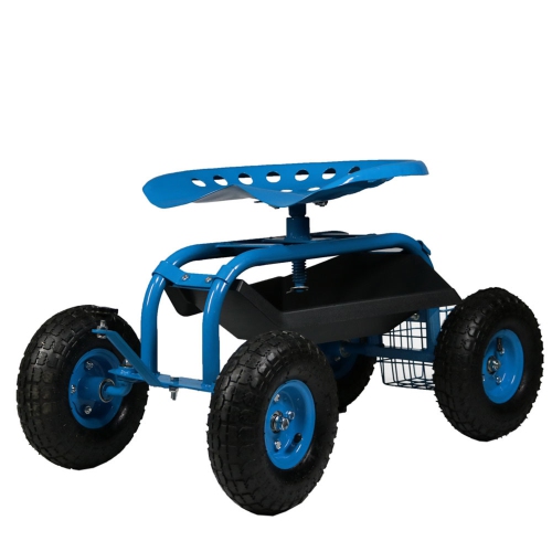 SUNNYDAZE DECOR  Sunnydaze Steel Rolling Garden Cart With Swivel Steering/basket - In Blue