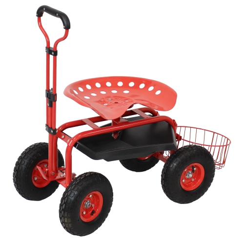 SUNNYDAZE DECOR  Sunnydaze Steel Rolling Garden Cart With Swivel Steering/planter - In Red