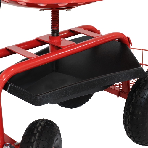 Sunnydaze Steel Rolling Garden Cart with Swivel Steering/Planter - Red
