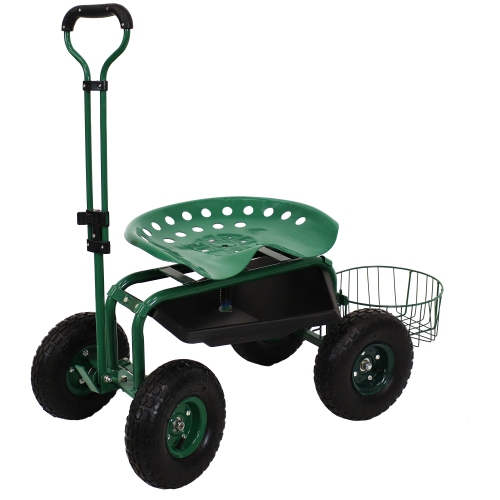 SUNNYDAZE DECOR  Sunnydaze Steel Rolling Garden Cart With Swivel Steering/planter - In Green