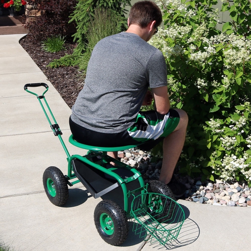 Sunnydaze Steel Rolling Garden Cart with Swivel Steering/Planter - Green