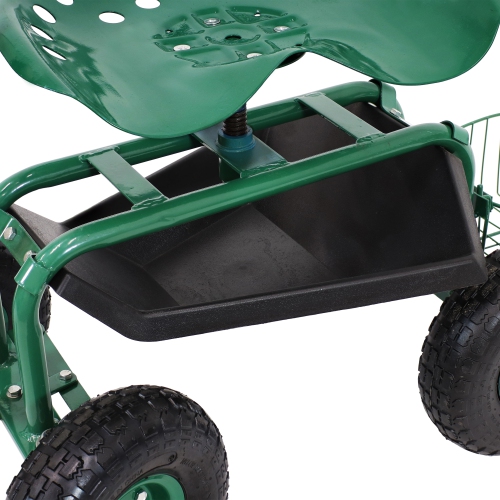 Sunnydaze Steel Rolling Garden Cart with Swivel Steering/Planter - Green