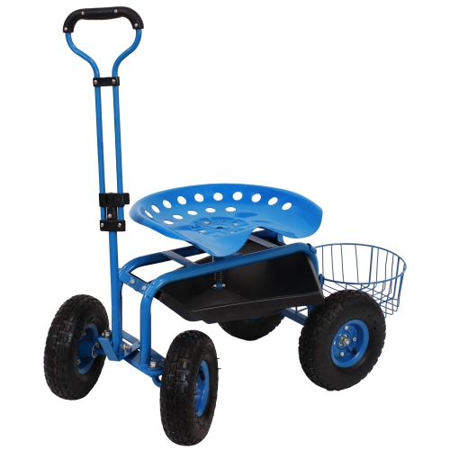 SUNNYDAZE DECOR  Sunnydaze Steel Rolling Garden Cart With Swivel Steering/planter - In Blue