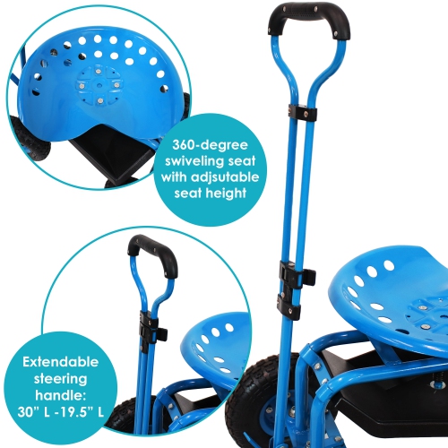 Sunnydaze Steel Rolling Garden Cart with Swivel Steering/Planter - Blue