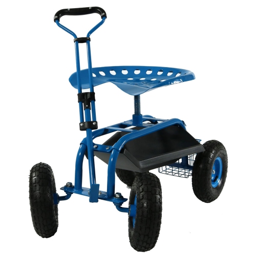 SUNNYDAZE DECOR  Sunnydaze Steel Rolling Garden Cart With Extended Swivel/basket - In Blue
