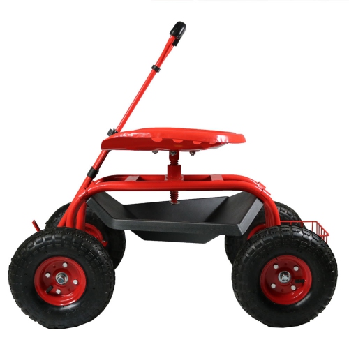 SUNNYDAZE DECOR  Sunnydaze Steel Rolling Garden Cart With Swivel Steering/basket - In Red