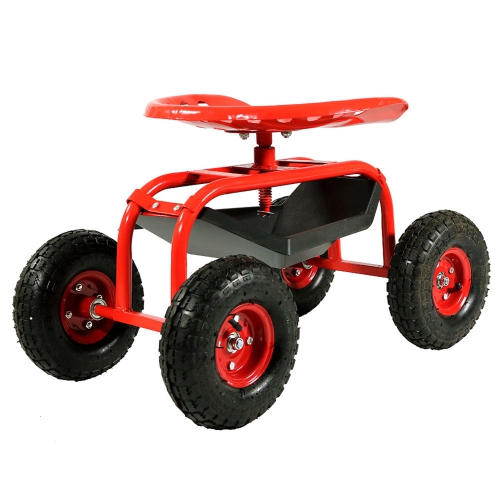 SUNNYDAZE DECOR  Sunnydaze Steel Rolling Garden Cart With Swivel Steering/tray - In Red