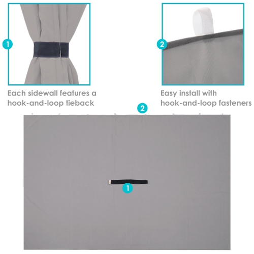 Sunnydaze 4-Piece 10 x 10 ft Polyester Gazebo Sidewall Curtain Set - Gray