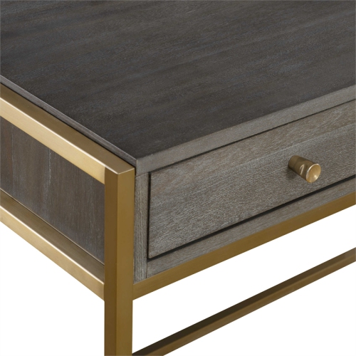 Uttermost Taja Modern Wood and Stainless Steel Writing Desk in Brass/Woodtone