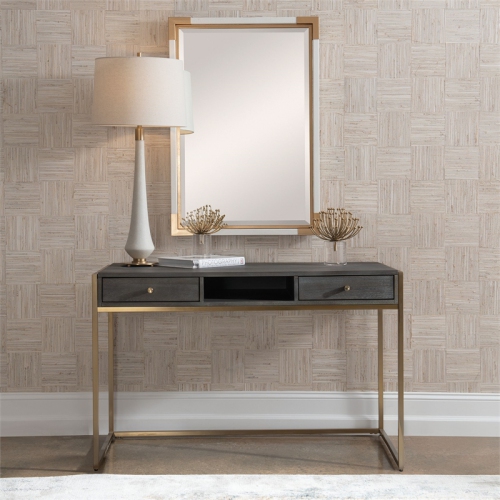 Uttermost Taja Modern Wood and Stainless Steel Writing Desk in Brass/Woodtone