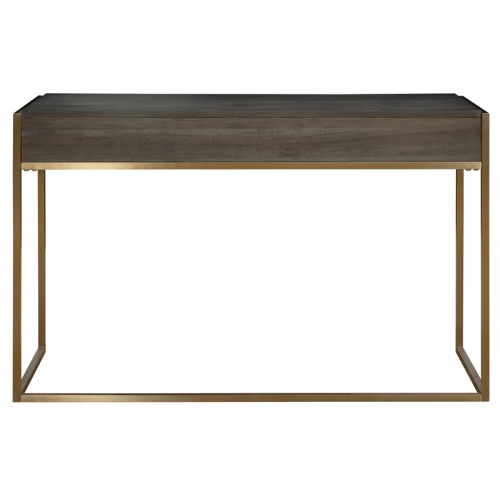 Uttermost Taja Modern Wood and Stainless Steel Writing Desk in Brass/Woodtone