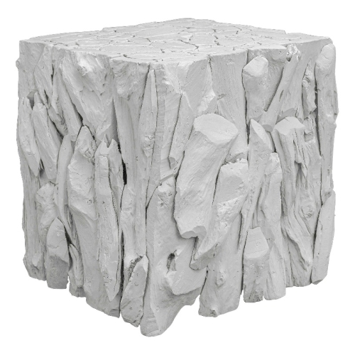 Uttermost Teak Root Farmhouse Teak Wood Bunching Cube in Whitewashed Finish