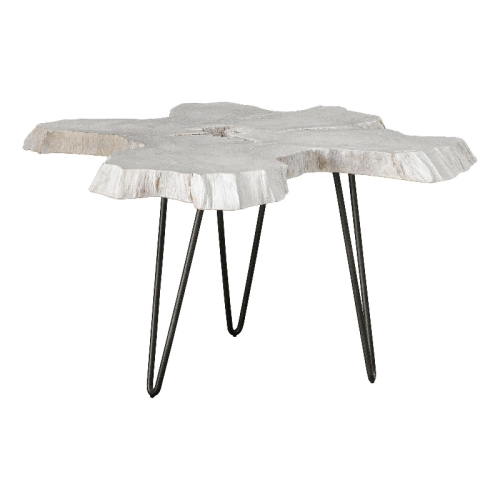 UTTERMOST  Trillium Bleached Teak Wood And Metal Coffee Table In White/black