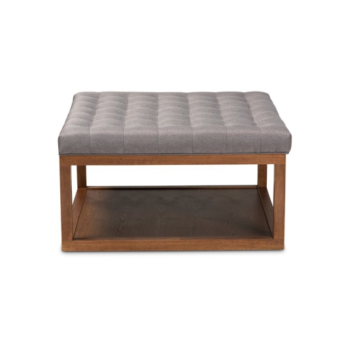Baxton Studio Alvere Gray Fabric Upholstered Brown Finished Ottoman