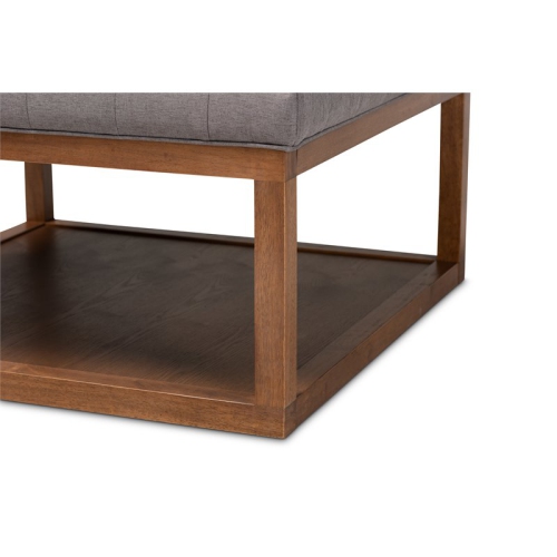 Baxton Studio Alvere Gray Fabric Upholstered Brown Finished Ottoman