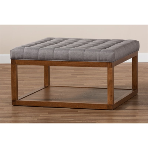 Baxton Studio Alvere Gray Fabric Upholstered Brown Finished Ottoman