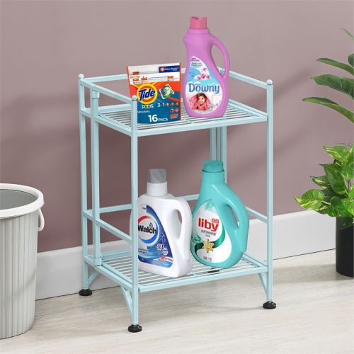 Xtra Storage Two-Tier Folding Metal Shelf with Seafoam Blue Metal Frame